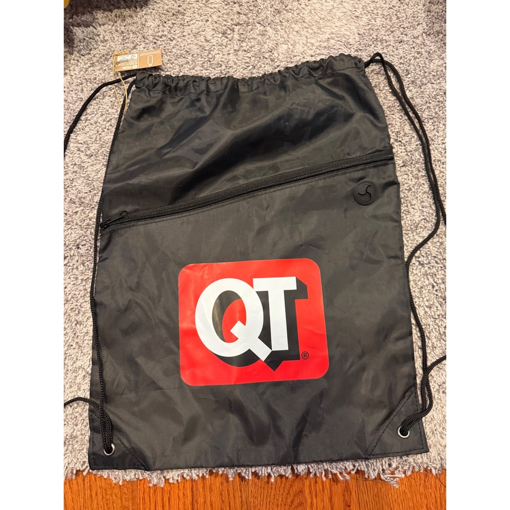QuikTrip Drawstring Backpack Unisex OS Black QT Logo Recycled Cinch Bag Zipper